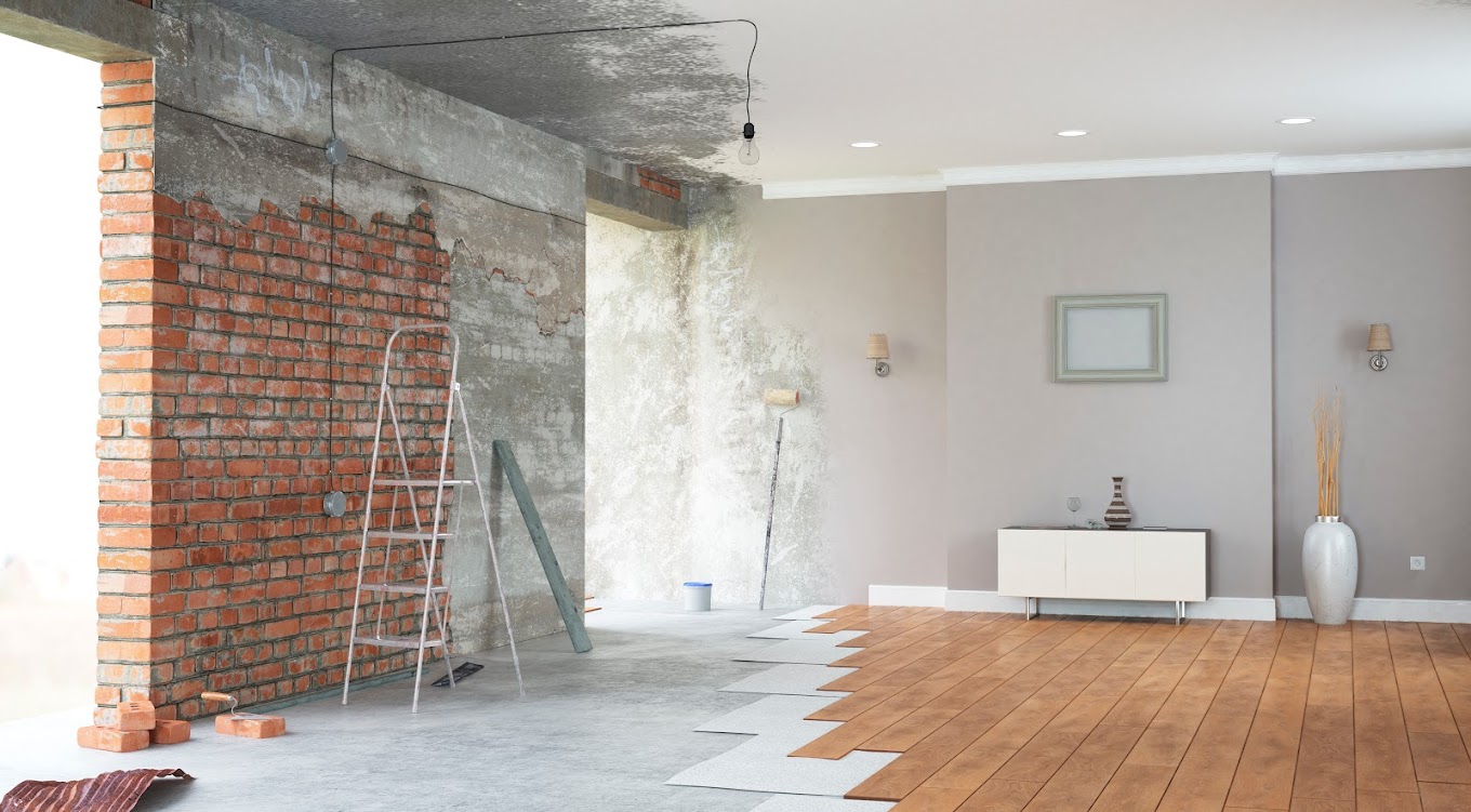 Renovation interior with bright windows